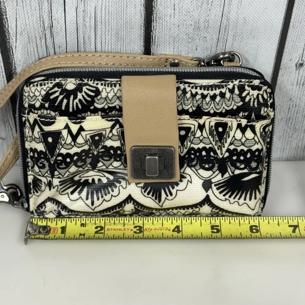 Sakroots Crossbody Wallet Wristlet Clutch Purse Peace Elephant Cream Black -Read